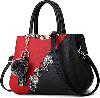 Borsa da Donna Borsa a Tracolla Borsa a Mano Messenger borsa Casual Business Borse a Spalla PU Pelle Fiori da Ricamo Rosso A
