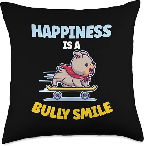 Responsible Pet Owners American Bully Funny Felicidad Sonrisa Patinaje American Bully Throw Pillow (18.0 x 18.0 in), multicolor