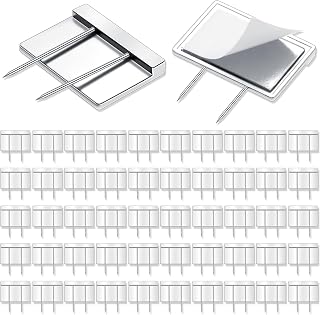 Amylove Silver Cubicle Pins Long Partition Clips Nameplate Holder, 80 Pcs | 3 Prong Design for Fabric Mounting, Push Pins on Office Corkboard Walls, Metal Clips for Cubicle Panel Attachment