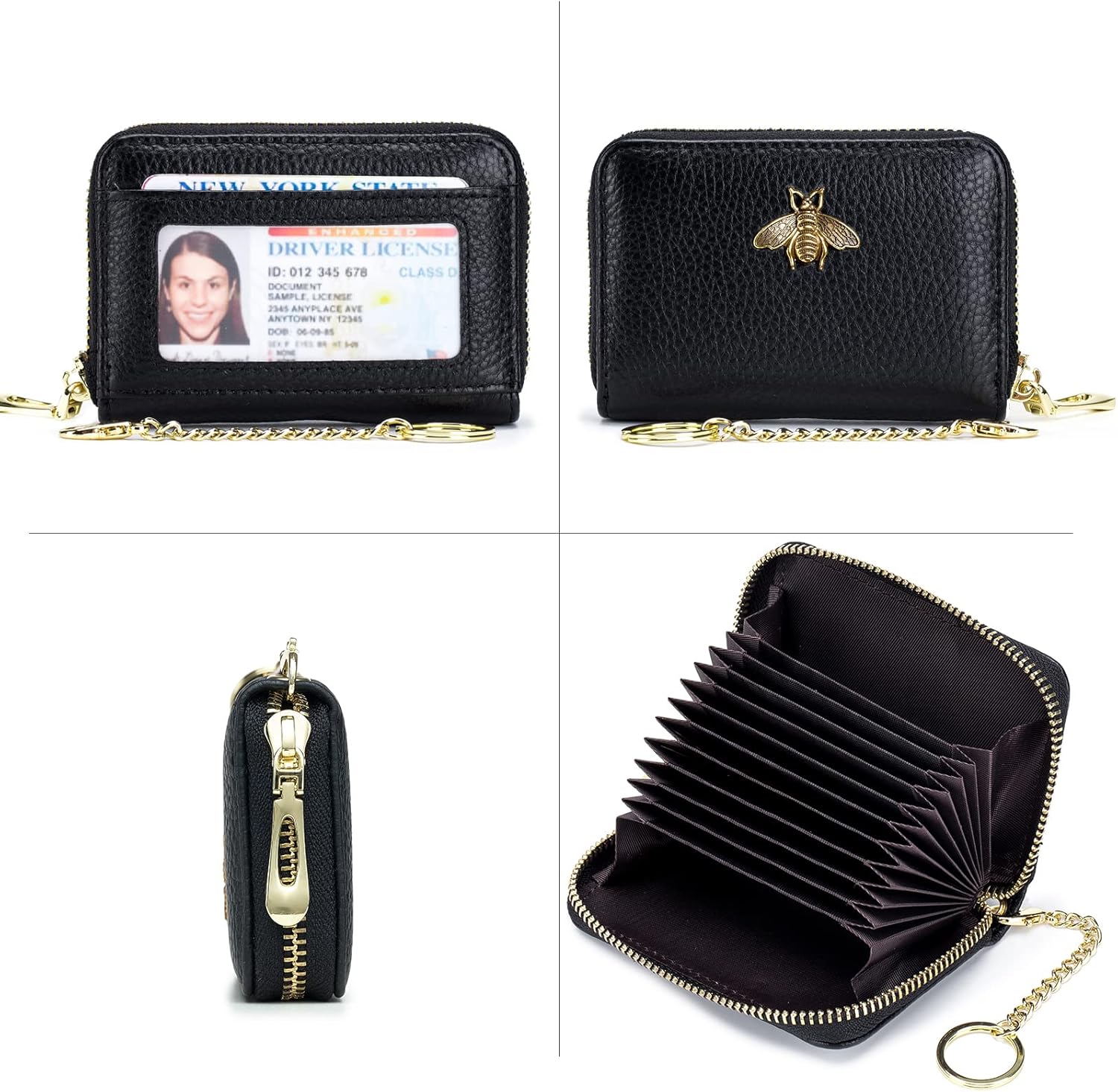 imeetu RFID Credit Card Holder, Small Leather Zipper Card Case Wallet for Women - Image 7