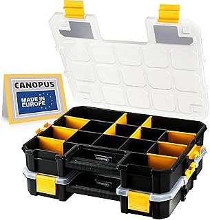 CANOPUS Craft Organizer, Set of 2 Interlocking Cases with Adjustable Compartments, Briefcase-Type Hardware & Parts Organizer, Toolbox Set for Bolts, Nails, Screws, and Other Small Parts