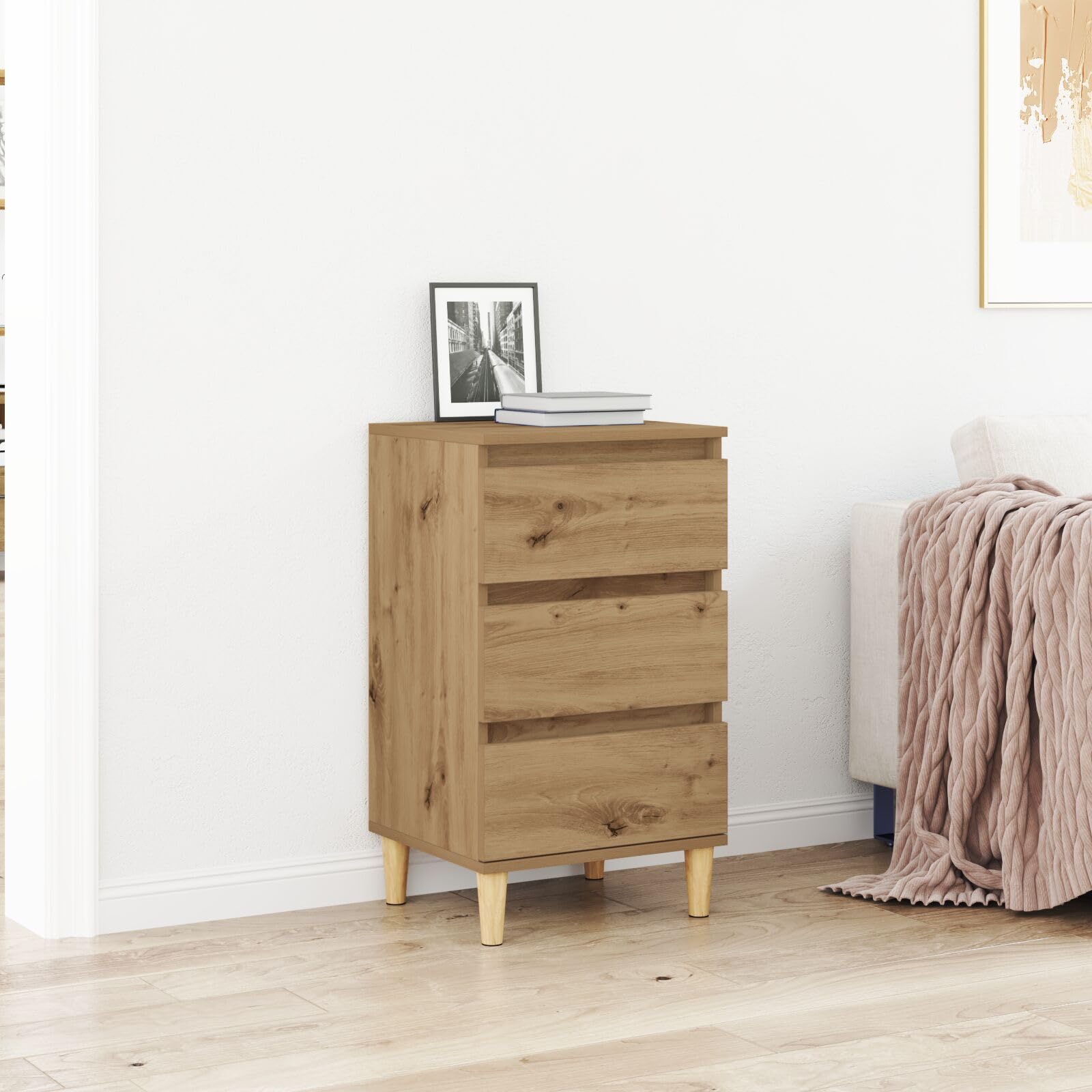 SXZenSpace 863428 Bedside Cabinet Artisan Oak 40x35x70 cm Engineered Wood Tables Drawers Side End Table Nightstand Storage Organizer Home Stand for Bedroom