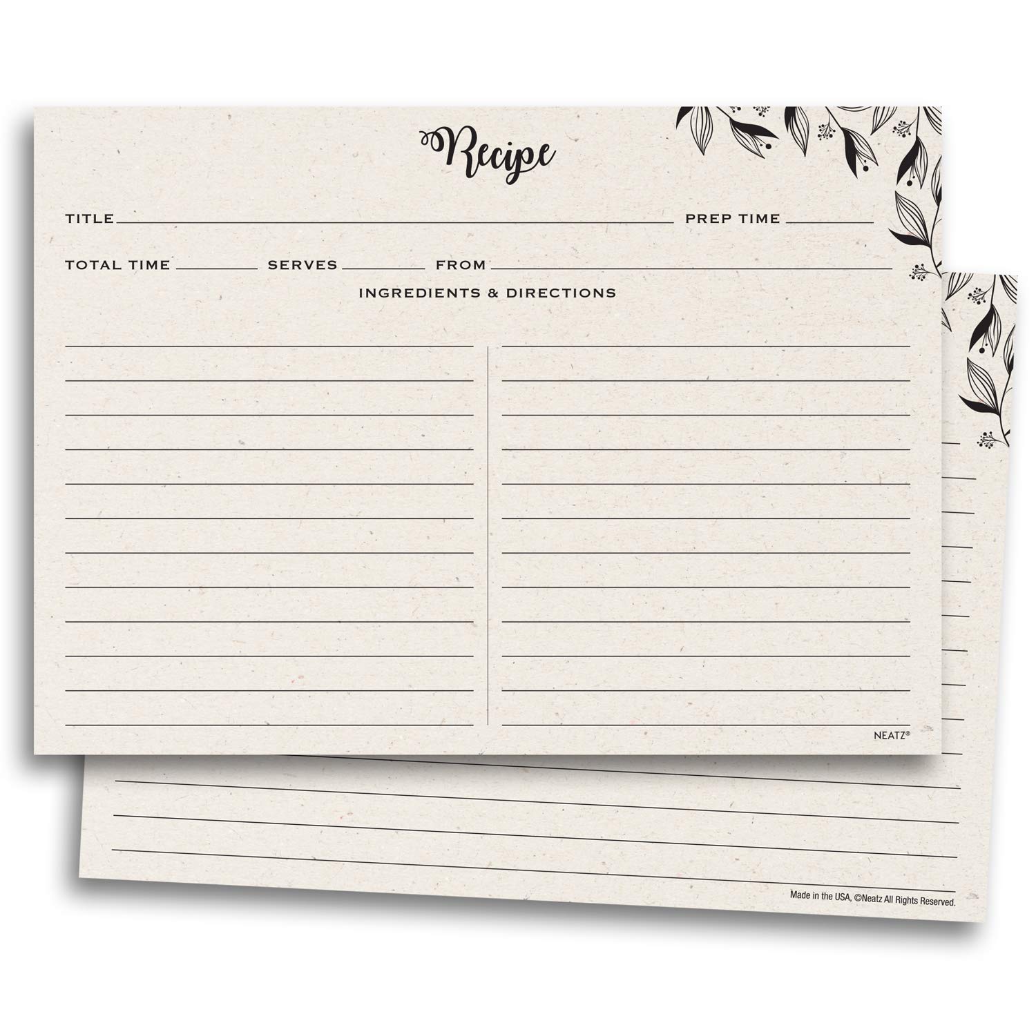 Amazon.com: Neatz Spacious Recipe Cards 5x7” - Double Sided, 50 count.  Thick Card Stock. Extra Large Size, Minimal Floral Kraft-Like Design : Home  & Kitchen