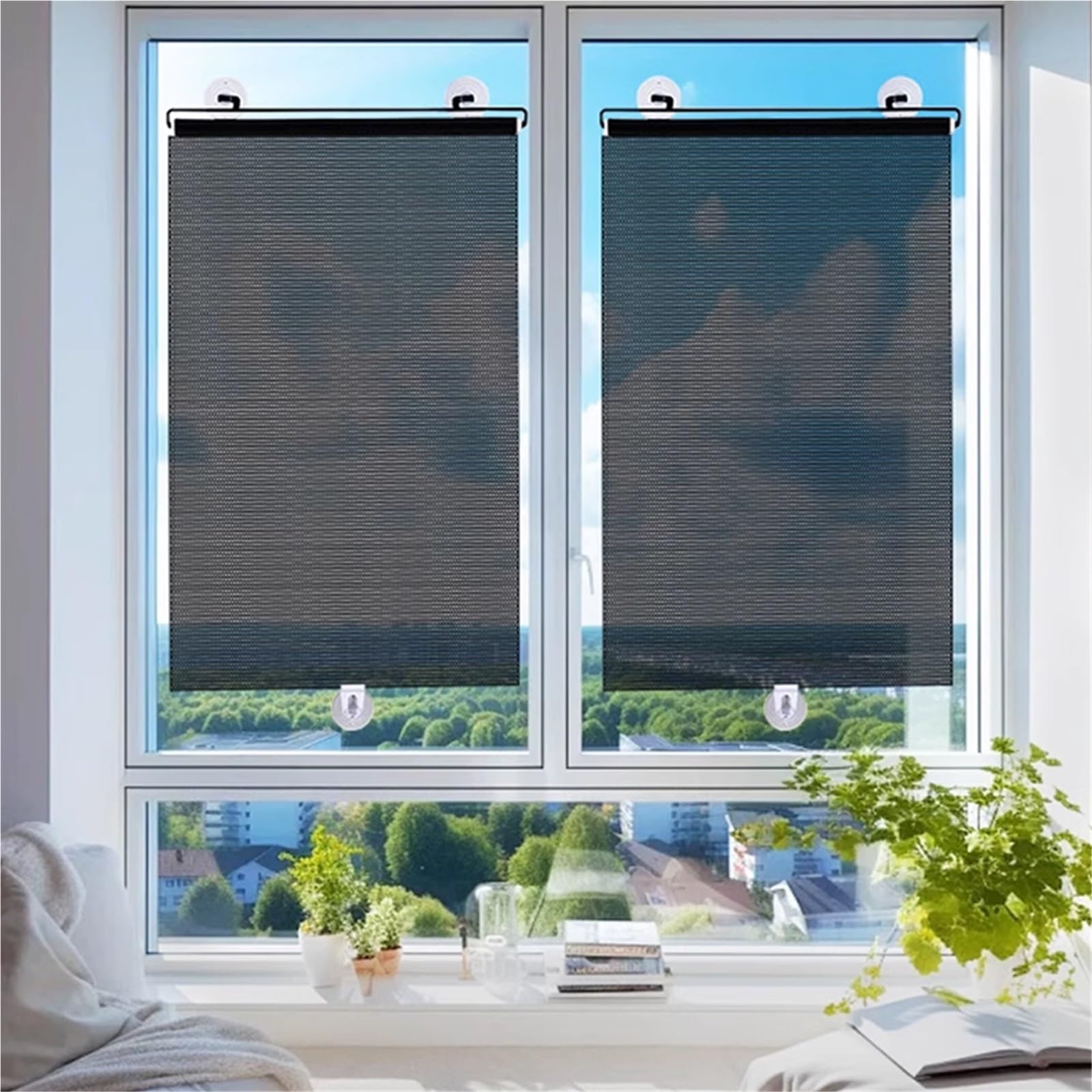 DECAKE Blackout Curtain Roller Window Shades with 3 Suction Cups No Drill Retractable Cover Temporary Portable Blinds(W20x31in)