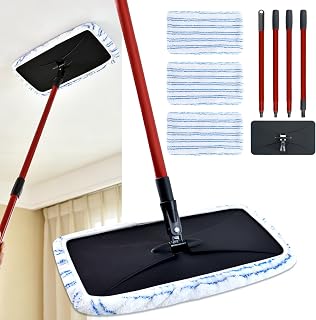 Mopas planas de microfibra para piso de madera dura Ocedar 'n More Mopas planas de microfibra,húmedas y secas con 3 almohadillas reutilizables 1 mango duradero, trapeador de polvo para piso de madera dura O-Cedar'N More Mopa