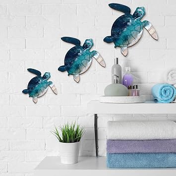 Bucherry 3 Sizes Wooden Sea Turtle Wall Decor Turtle Wall Art,Dark Blue