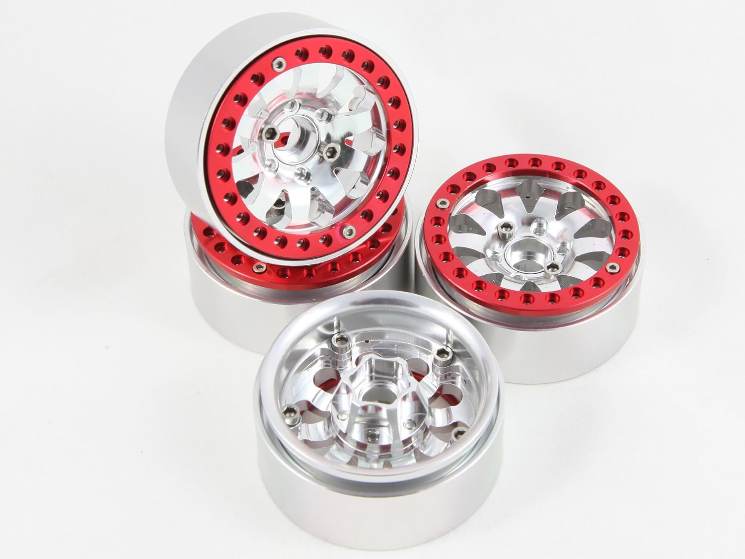 Red & Silver 1.9" Alloy Wheel Rim Set for 1/10 RC Crawler SCX10 CC01-4PCs
