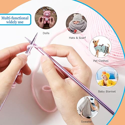 Miniatura 6 de Weabetfu Juego de 40 agujas de tejer de doble punto de aluminio de 7.9 pulgadas de longitud, kits de tejer para manualidades creativas hechas a mano