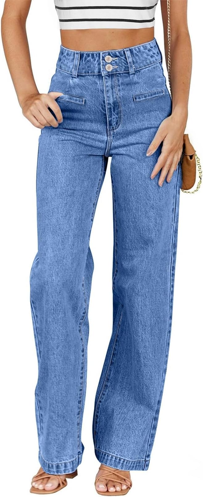 Women's Jeans High Waisted Straight Leg Stretchy Jeans Trendy Loose Wide Leg Zimbaplatinum Denim Pants with Pockets