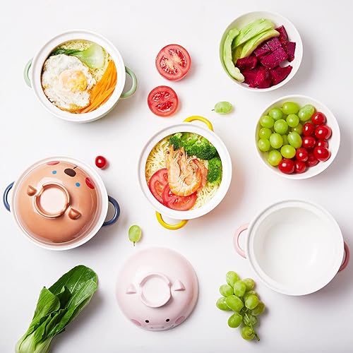 Miniatura 7 de Thousanday Tazón de ramen con tapa y asa, cuenco de cerámica para fideos instantáneos de ramen, sin BPA y apto para microondas y lavavajillas, para