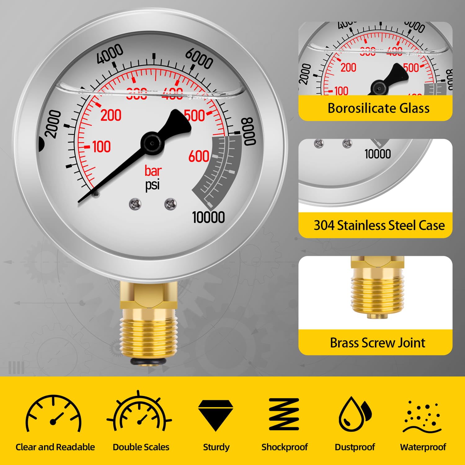 MEASUREMAN Hydraulic Pressure Test Kit, 5 Gauges, 13 Test Couplings, 14 Tee Connectors, 5 Test Hoses, 600bar / 10000psi / 60Mpa, For Excavator And Construction Machinery - View #7