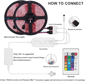 WiFi Wireless LED Light Controller, Smart RGB LED Strip Lights Controller, WiFi/APP/Voice Control/Music Sync/Remote Control for 12v 4-Pin 10mm RGB Led Strip Lights, 16 Million Colors