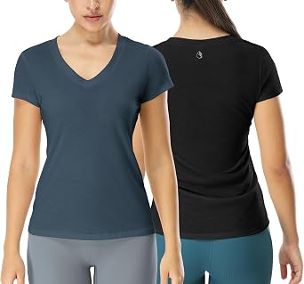 icyzone Womens Workout Shirts - Yoga Tops Activewear Gym Shirts Running Fitness V-Neck T-Shirts