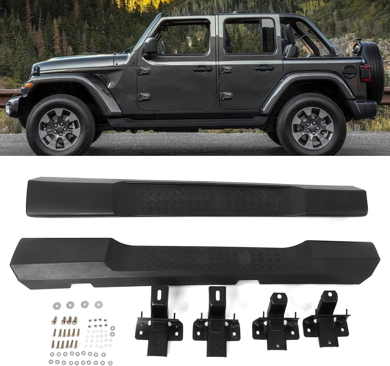 2-Pack Car Door Sill Scuff Plate Protector with Welcome Pedal, Fits JK 1992-2006, Black ABS & Iron
