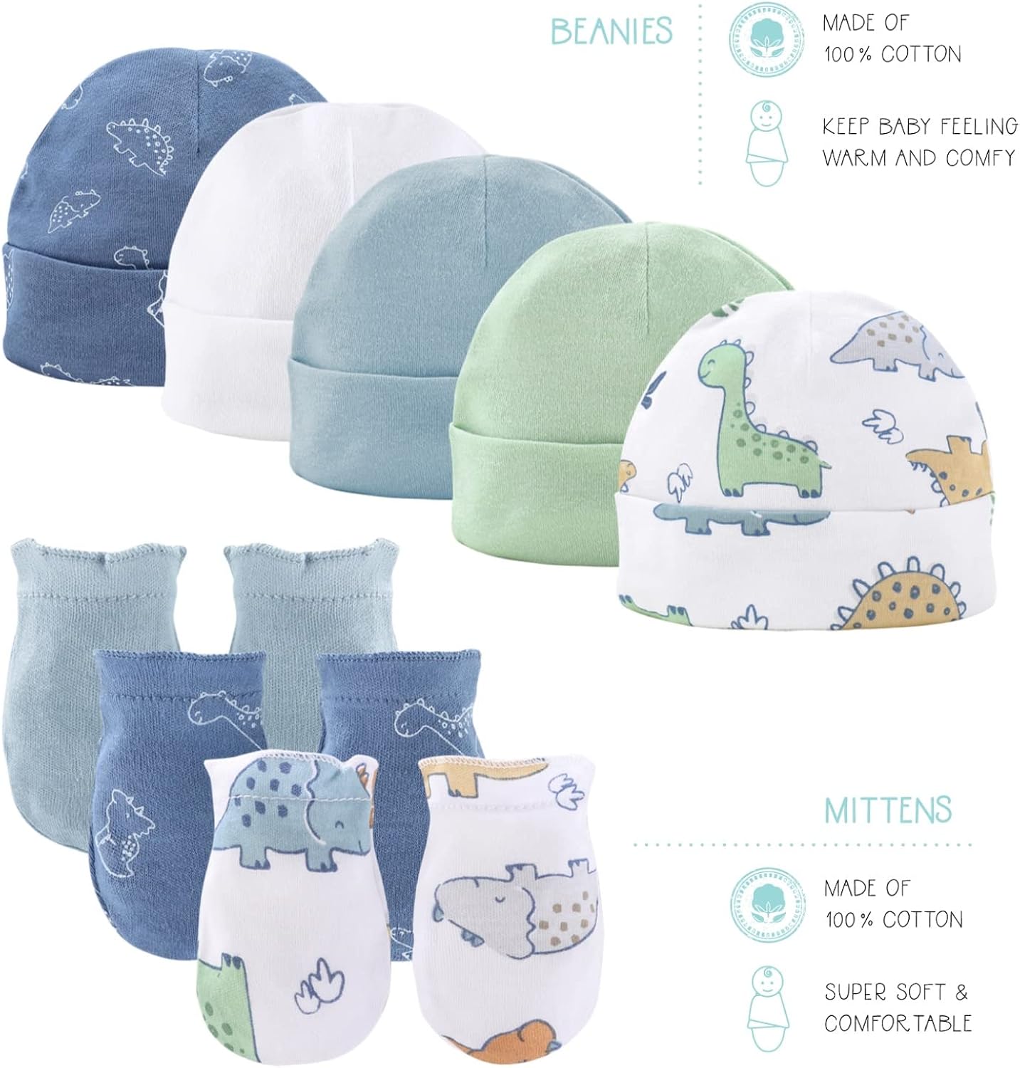 Miniatura 5 de The Peanutshell Juego de ropa y accesorios para recién nacidos Juego de regalo de 23 piezas Se adapta a recién nacidos hasta 3 meses Dinosaurio