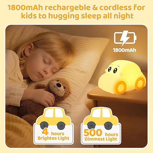 Miniatura 3 de Luz nocturna de coche para niños, cambio de color, regulable, recargable de 1800 mAh, temporizador, silicona, luz nocturna para niños pequeños,