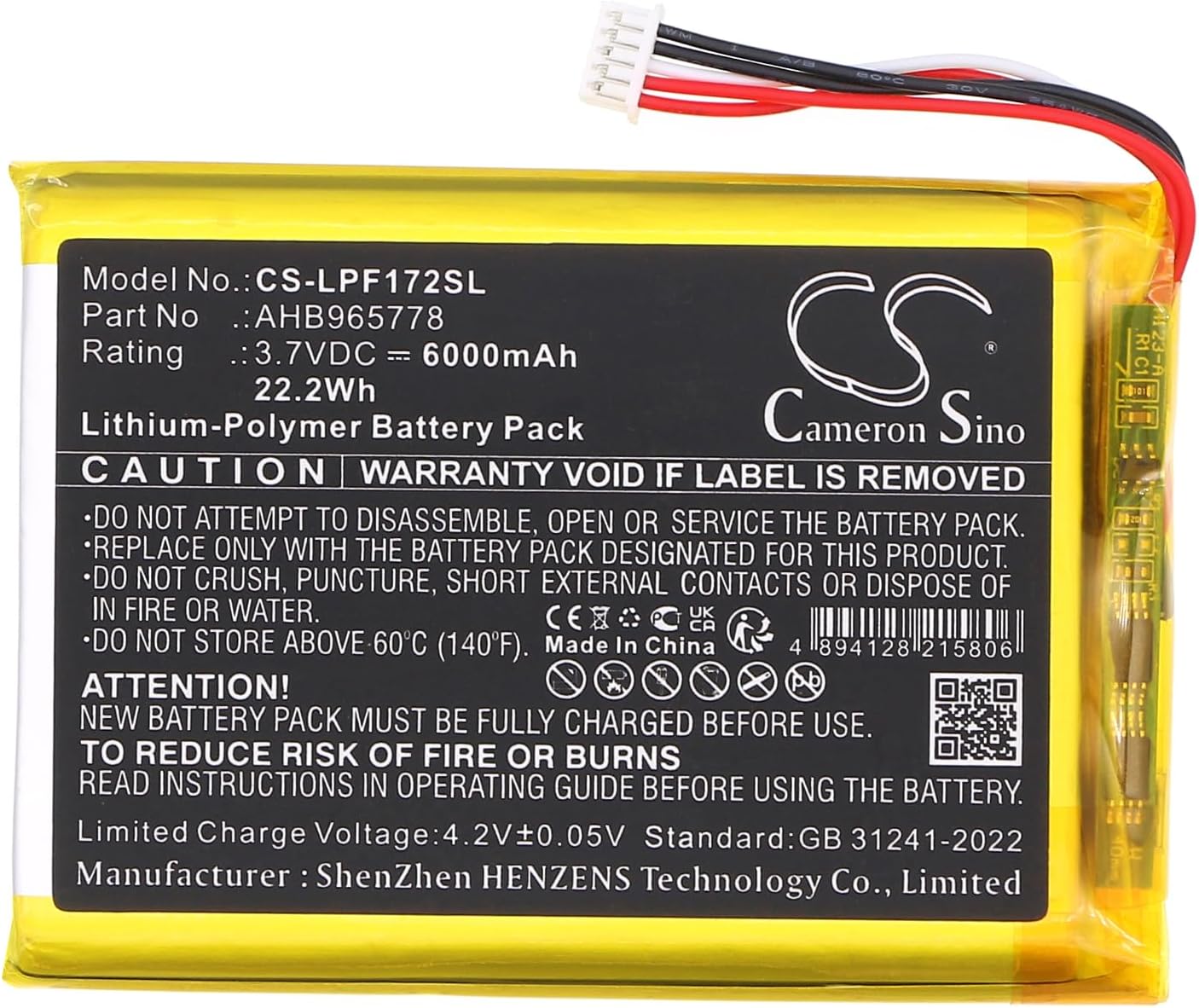 Battery for Leapfrog LF1726-2FHD Baby Monitor, LF1726FHD Baby Monitor PN:Leapfrog AHB965778 6000mAh / 22.2Wh