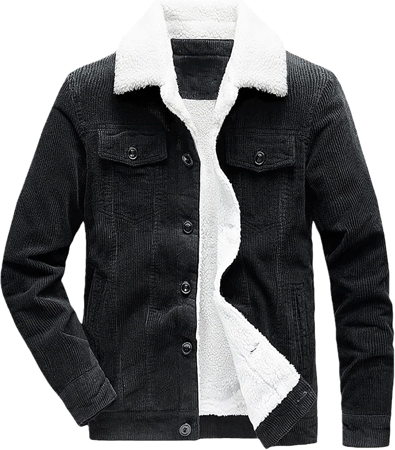 Corduroy Jacket Tops Men Wool Fleece Coat Fall And Winter Casual Vintage Solid Color Button Jacket