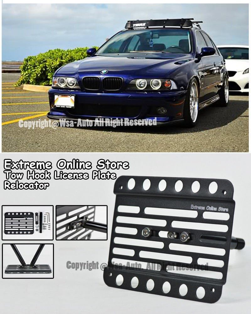 Extreme Online Store EOS License Plate Front Bumper Tow Mount Adapter Relocator Kit - Made for and Compatible with 5 Series E39 M5 98-03 1998 1999 2000 2001 2002 2003 Without Parking Sensor