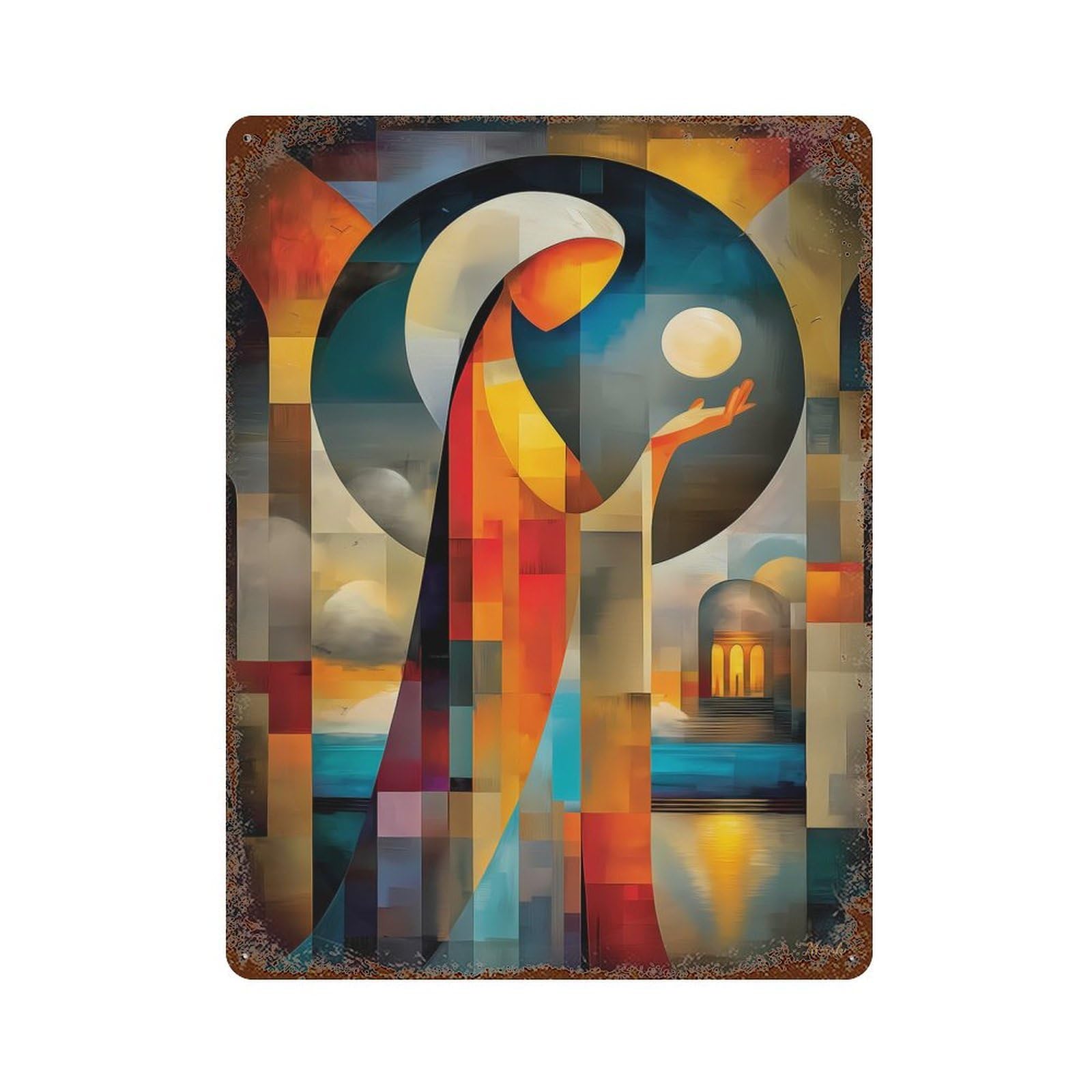 Selene – Cubist Minimal Mythology Abstract Decorative Tin Sign 15.7"x11.8", Ideal for Cafe, Home Bar And Lounge Decor
