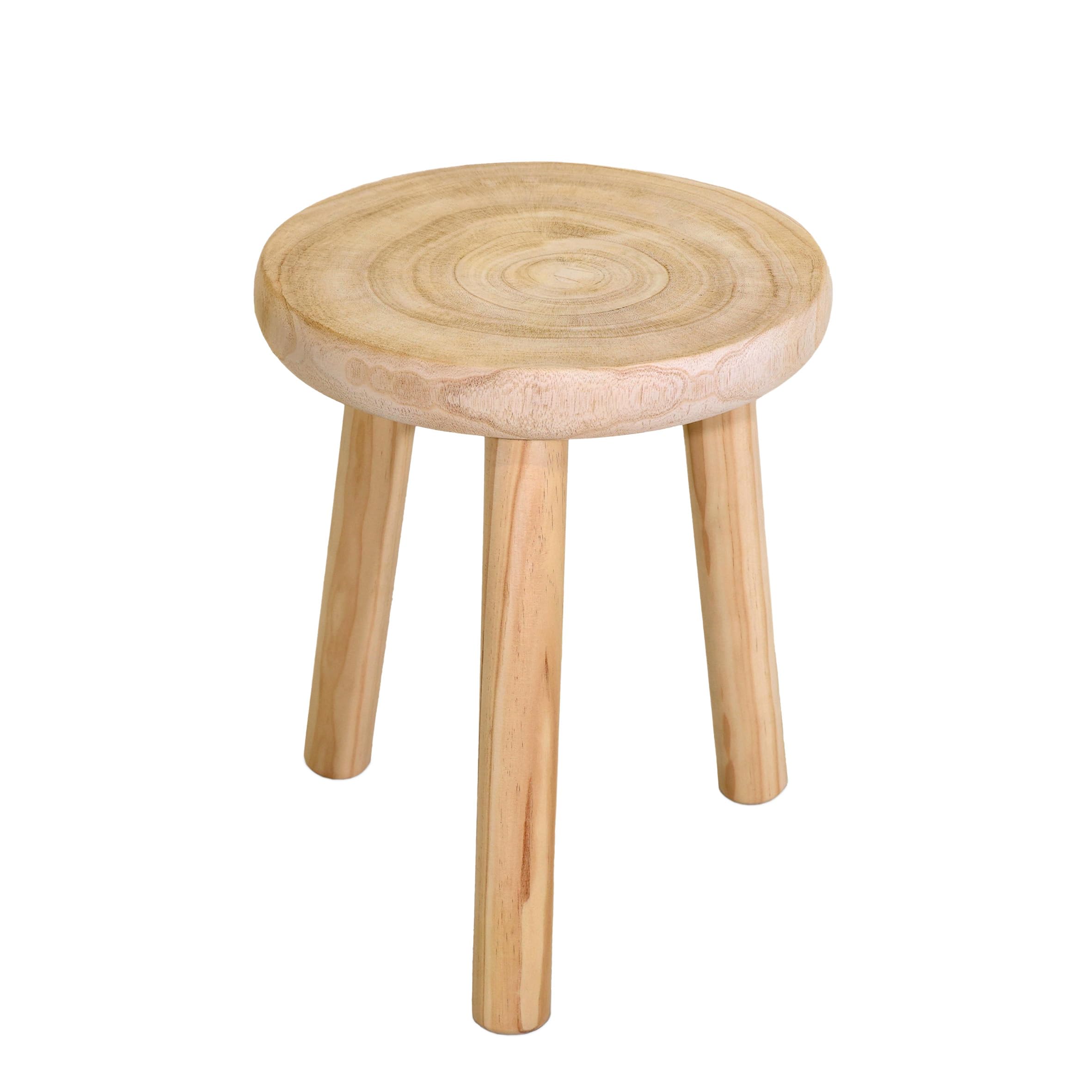 Spetebo Taburete de madera 3-patas, 35 cm, taburete decorativo redondo natural, soporte para plantas