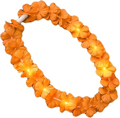 blinkee Light Up Hawaiian Flower Lei Necklace Orange for Parties & Events with Multiple Light Modes Battery Included Lightweight & Long Length Accessory