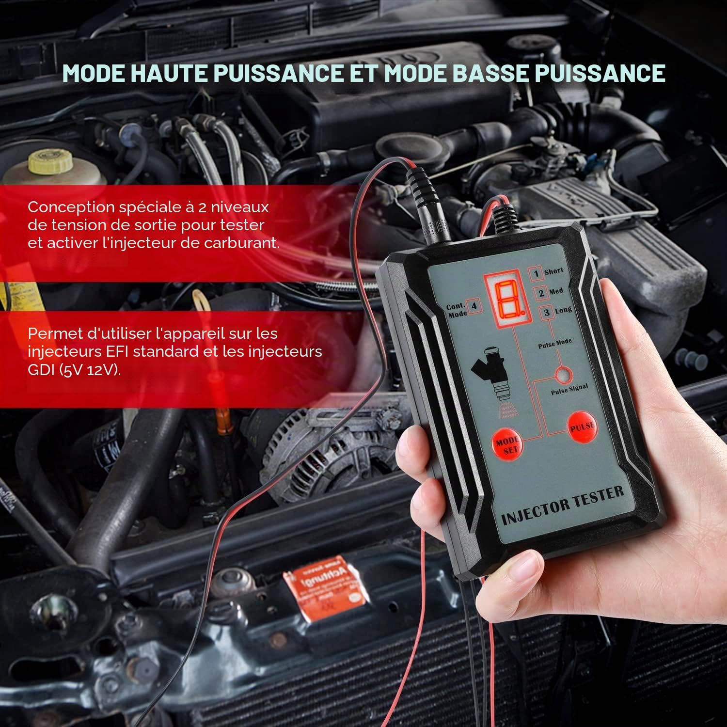 Mr CARTOOL Testeur d'injecteur Automatique 12V avec 4 Adaptateur de Nettoyage et 8 Modes d'impulsion pour Injecteur de Carburant Testeur de Pression d'injecteur, Test de 2 Injecteurs Synchronisés