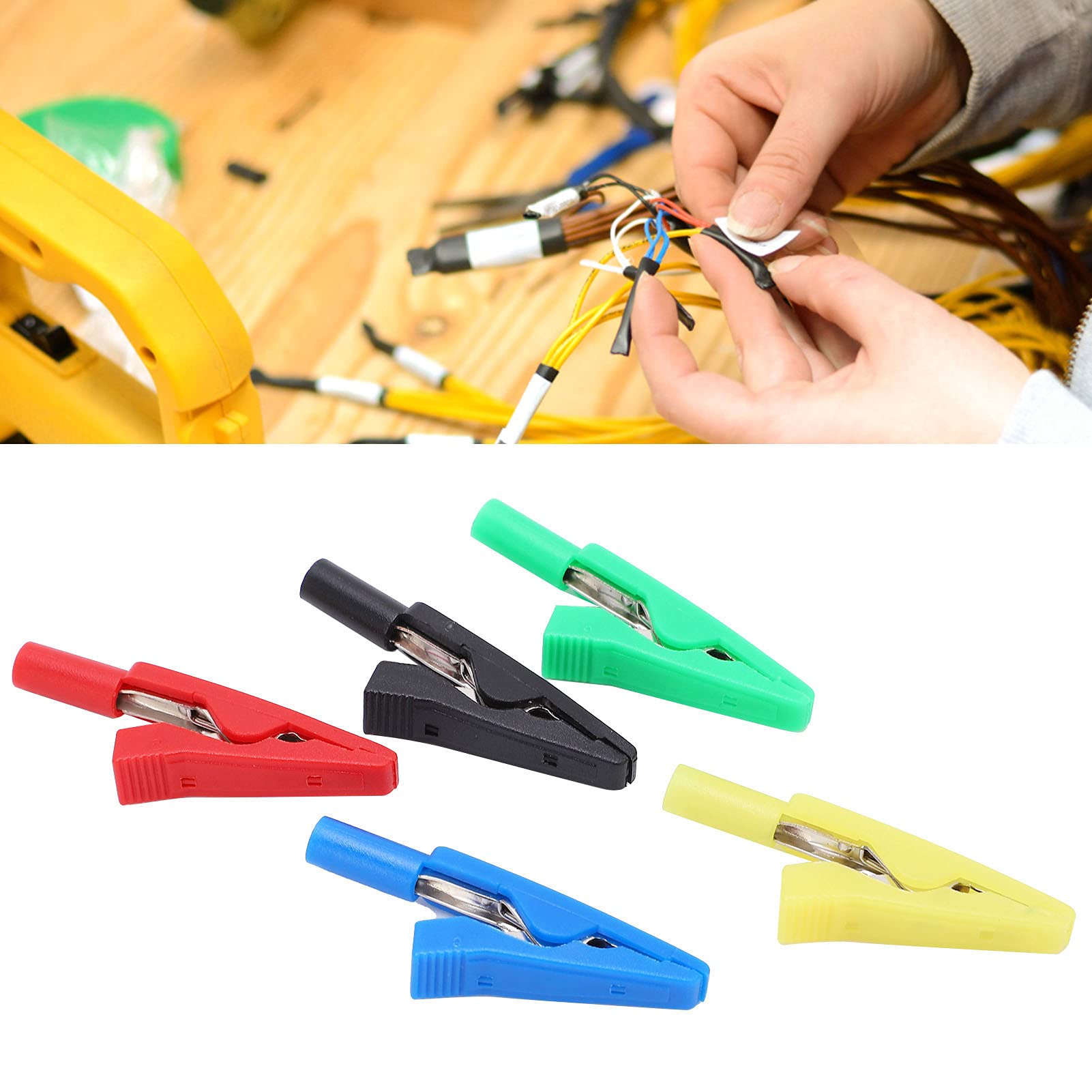 Natudeco Insulated Alligator Clips Electrical Alligator Clamps Crocodile Clamps Tail Jack Crocodilian Clip with Needle Jack for Electrical Testing