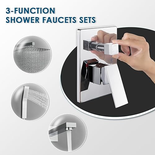 Miniatura 10 de Sistema de ducha de lluvia con boquilla de bañera, ducha de lluvia de 10 pulgadas y de mano, juego completo de grifo de ducha con válvula áspera