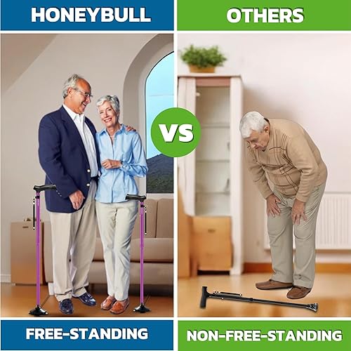 Miniatura 4 de HONEYBULL - Bastón para hombres y mujeres, plegable, ajustable, plegable, bastón de pie, punta pivotante, resistente, con bolsa de viaje, bastones