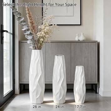 White Tall Floor Vase, 28 Ceramic Large Vase for,Glossy Glaze,Large Decorative for Living Room, Dining, Office,Modern Home Decor