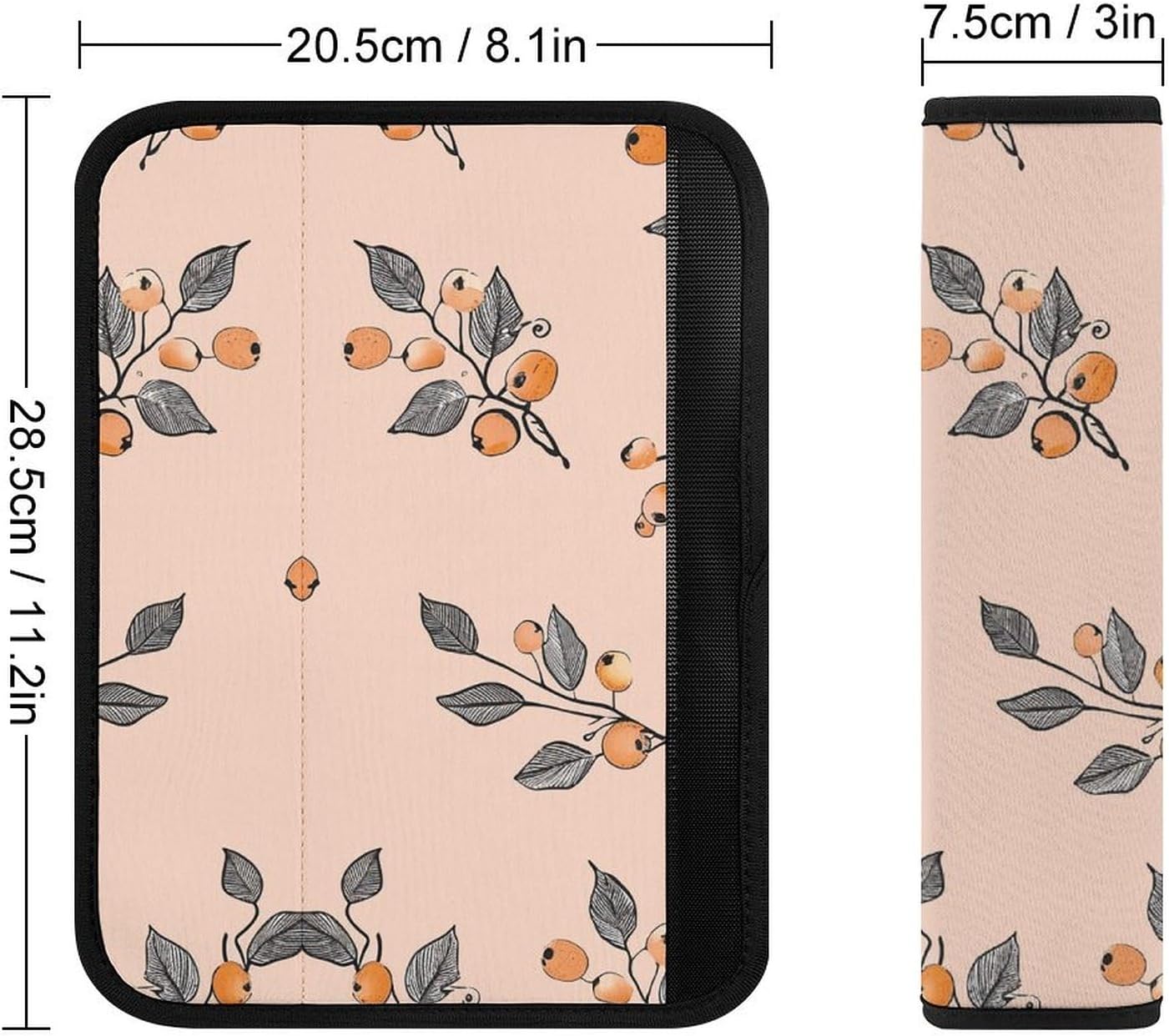 2 PCS Super Soft Car Seat Belt Pad, Cute Small Berries and Leaves Printed Waterproof Sweat-Absorbing Seat Belt Covers Backpack Shoulder Pad for All Car Seats Baby Strollers