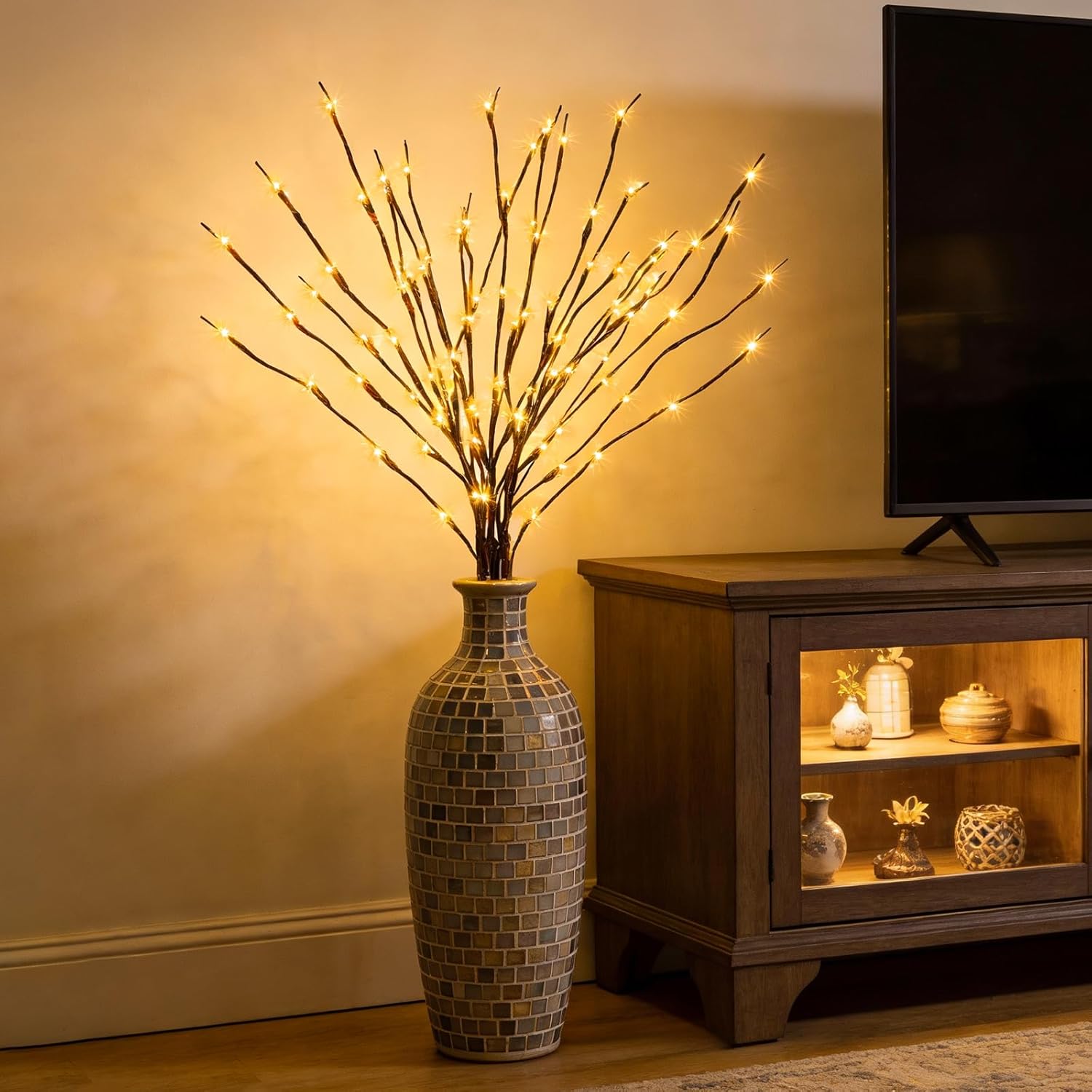 Lighted Willow Branches for Vase Decoration: 3-Pack 36 Inch 96 LED Warm White Twigs, Indoor Home Decor, Wedding Party Centerpiece, Living Room Bedroom Accent Lighting