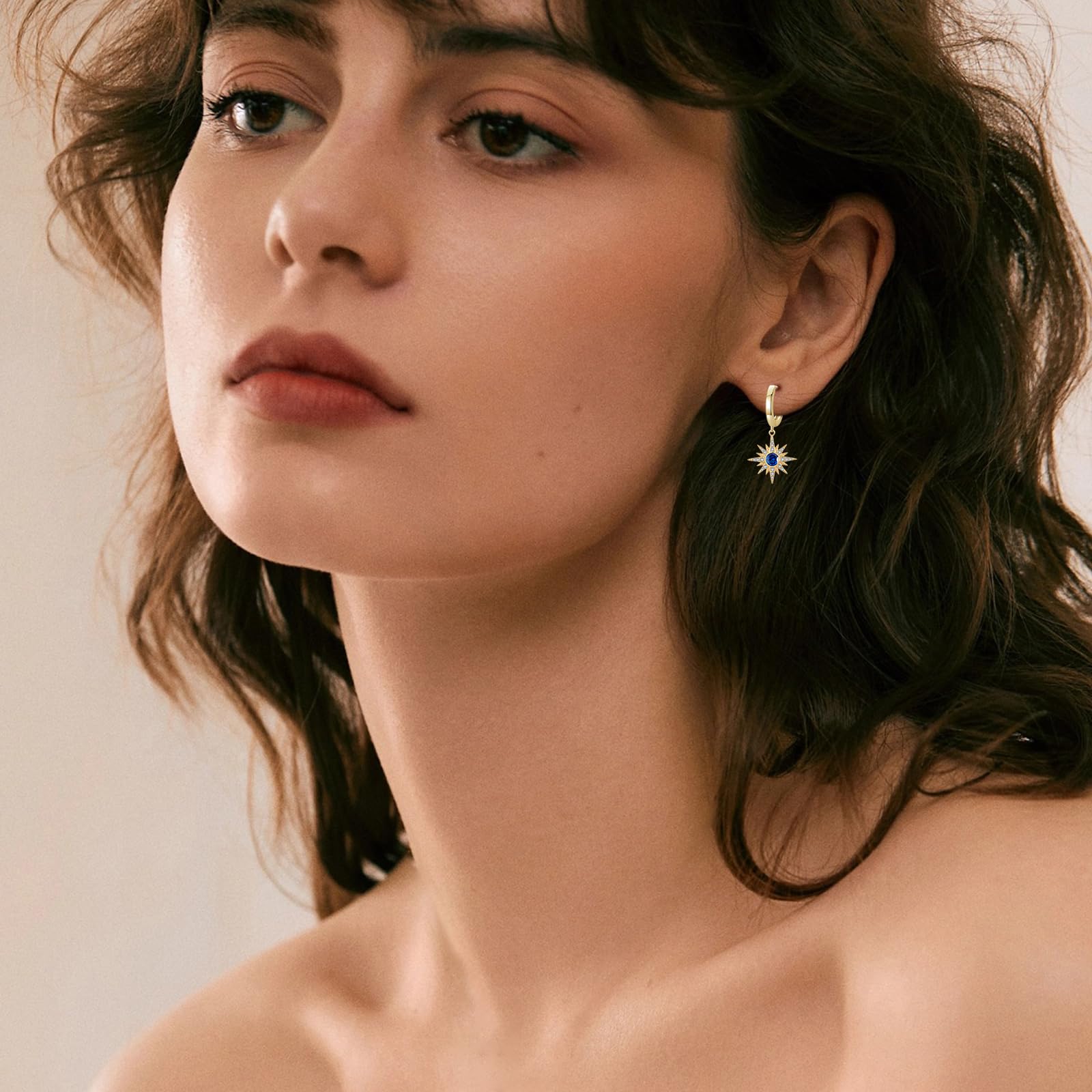 REDSUN Pendientes de estrella para mujer, plata de ley 925, pendientes de aro con circonita azul marino, piedras de nacimiento de septiembre, joyas para hija, mujer, novia