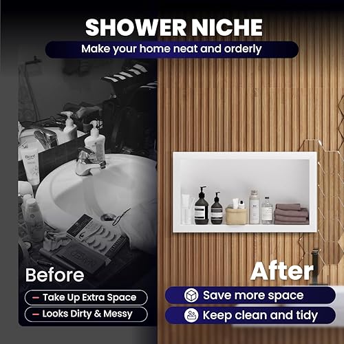 Miniatura 6 de Nicho de ducha de acero inoxidable de 12 x 24 pulgadas, estantes individuales impermeables, organizador de baño sin azulejos, estante de pared