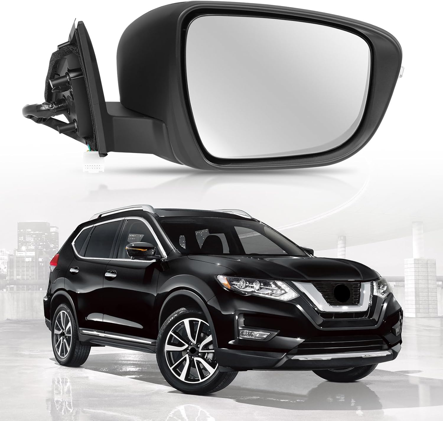 Right Passenger Side Mirror Fit for 2014-2020 Nissan Rogue (Not fit for Rogue Sport), Rear View Mirror with Power Glass/Heated/Turn Signal/Camera/Power Folding/Match Black Replace NI1321254 (13Pins)
