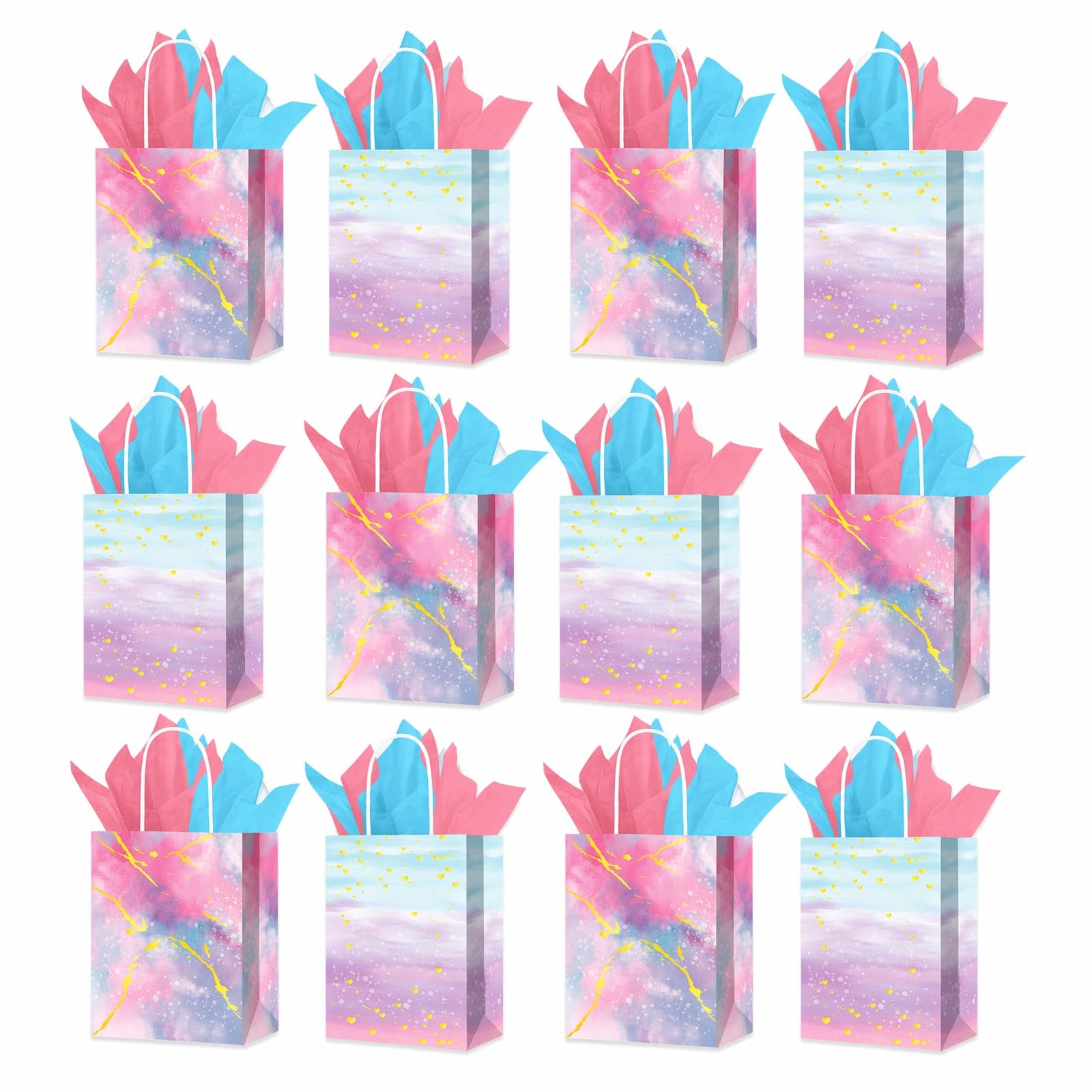 Oriqee 12 Pcs Gift Bags with Handles, 8.3"x6.3"x3.1" Small Kraft Paper Party Bag Pink Ombre Patterns, Reusable Paper Goodie Bags for Birthday, Baby Shower, Wedding & Bridal Shower — image 1