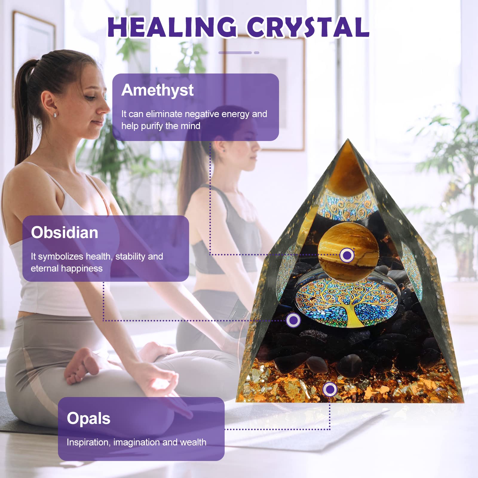 Obidodi Crystal Pyramid, Moonstone Ogan Chakra Energy Tower, Positive Generator - Image 3