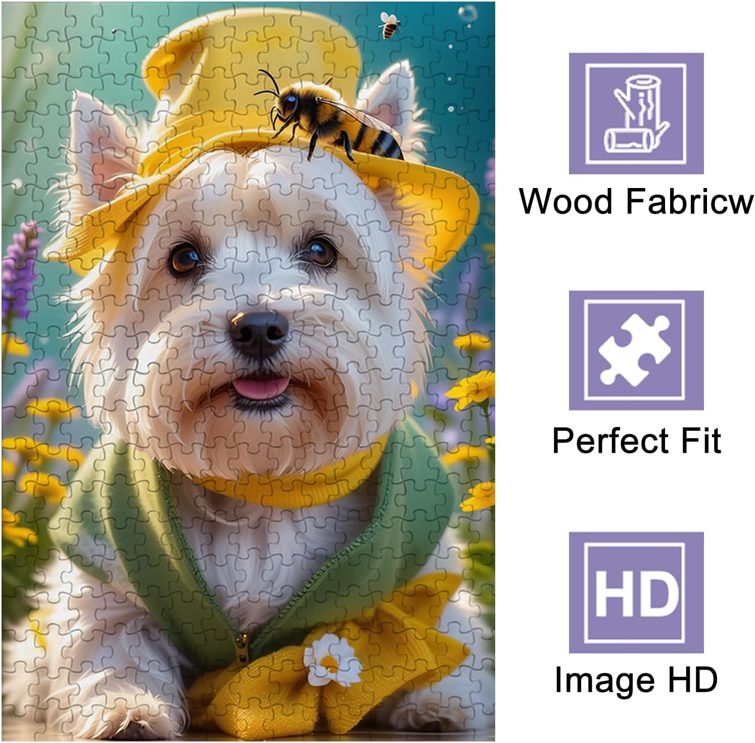 Cute Bee Adult Jigsaw Puzzle 1000 Pieces West Highland White Terrier Jigsaw Puzzle,Colorful Animals Theme Adult Jigsaw Puzzle,Teenager Puzzle,Beautiful Gifts,Funny Gifts 20x28.8inch