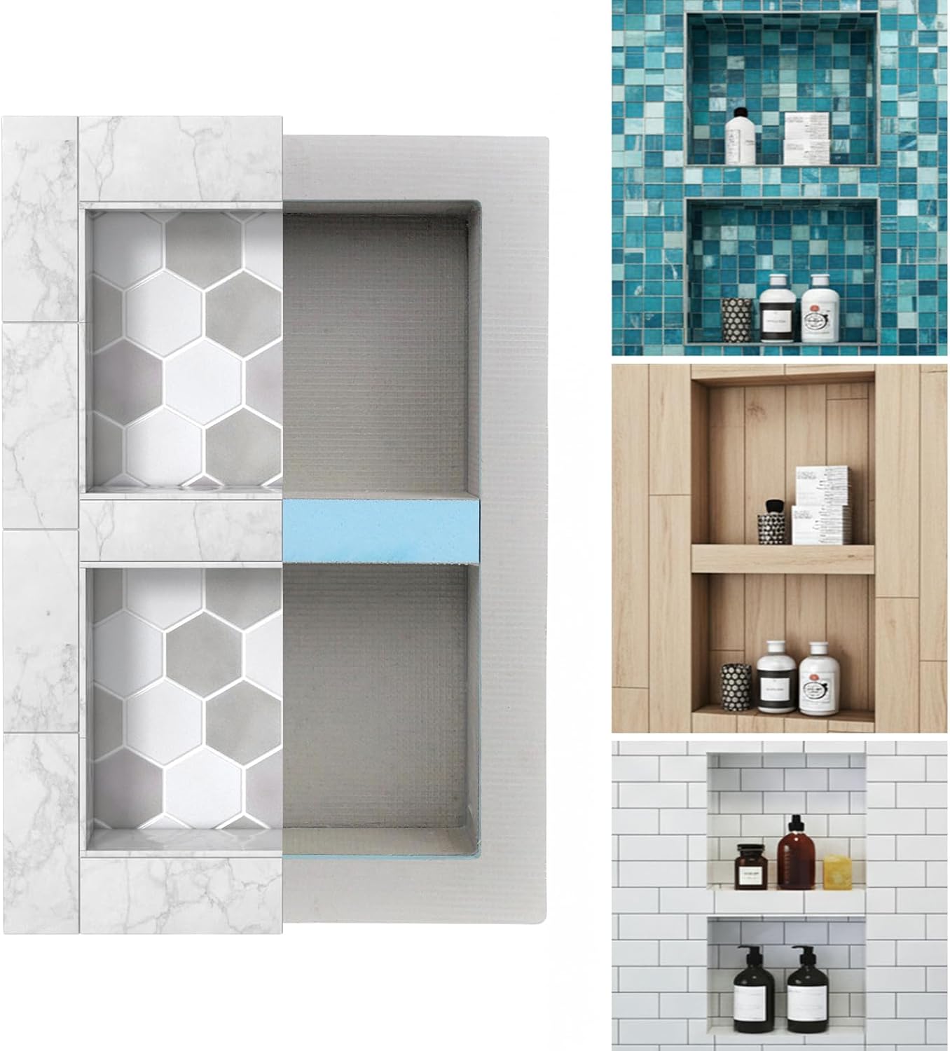 Houseables Shower Niche, Shower Niche Insert Tile Ready, Recessed Bathroom Storage, 12x20 (13x21), Shelf Insert, Built in Wall Cubby, Recessed Shampoo Caddy, Inset Shelves, Ready for Tile, Prefab Box