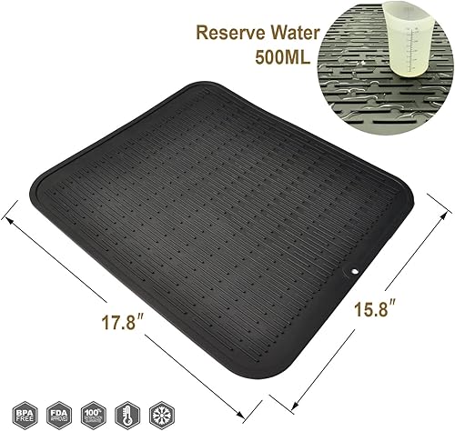 Miniatura 2 de Tapete de silicona extra grande resistente al calor de 18 x 16 pulgadas, tapete de secado de platos, estante para encimera de cocina, escurridor de