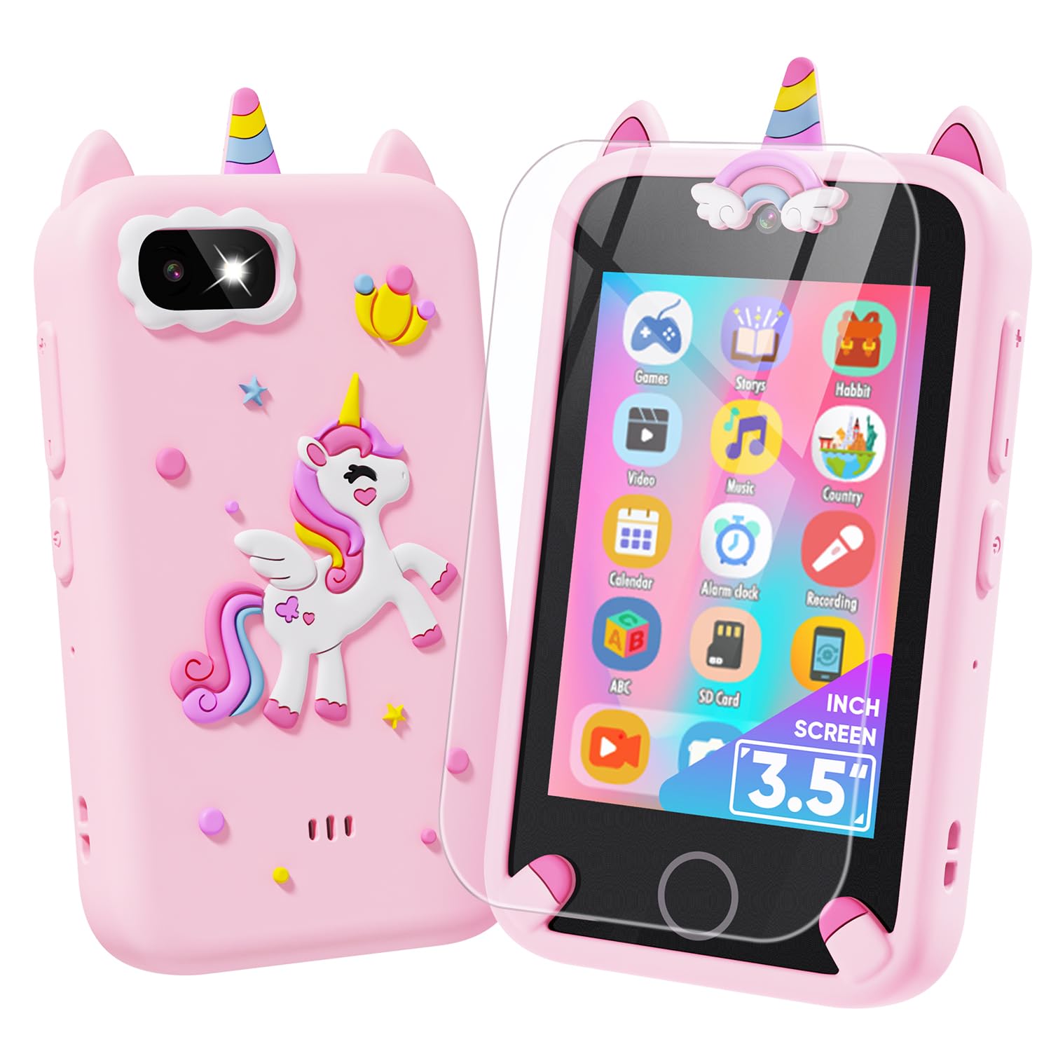 Kids Smart Phone 3.5'' Touchscreen Girls Toys Age 6-8 with Dual Camera for Kids Toys for Age 3 4 5 7 6 8-10 Year Old Girl Christmas Birthday Gifts, Music Player, Habit Tracker, Games Card (Pink)