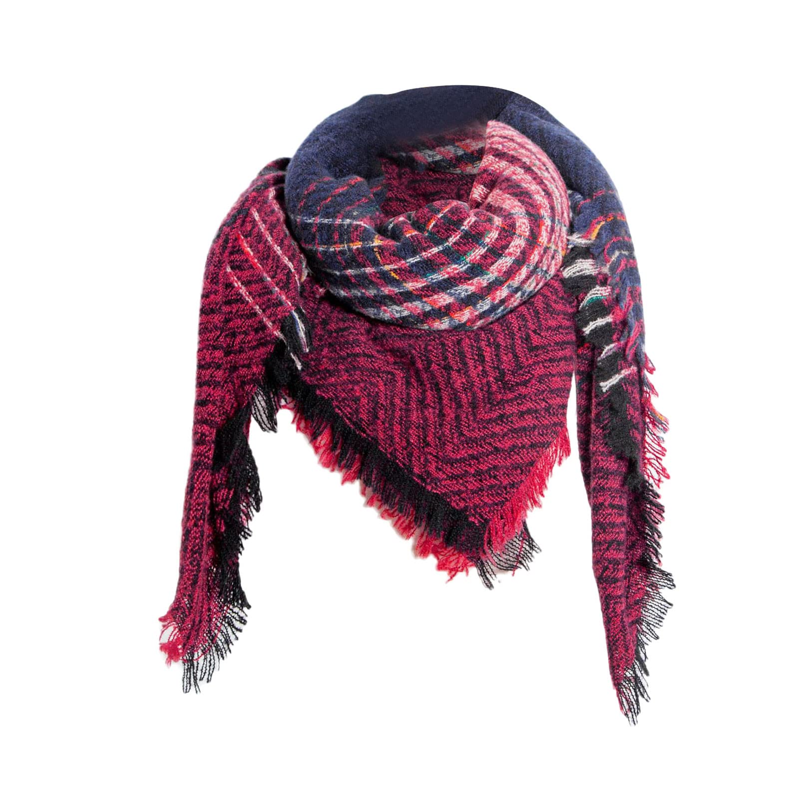 Sciarpa in cashmere da donna Pashmina grande leggera a quadri Sciarpa grande di design elegante Foulard invernale Stola in morbida lana Caldo scialle in cashmere (Vino Taglia unica)