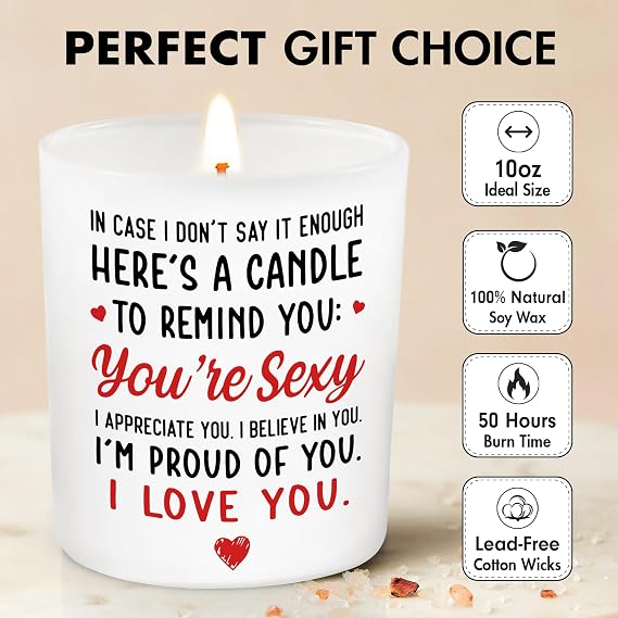 Anniversary Couple, Valentines Gifts for Her, Him - Romantic Gifts for Husband, Wife, Men, Women, Girlfriend,Boyfriend, Love Candle - Lemongrass Valentines Soy Wax Candle 10 Oz