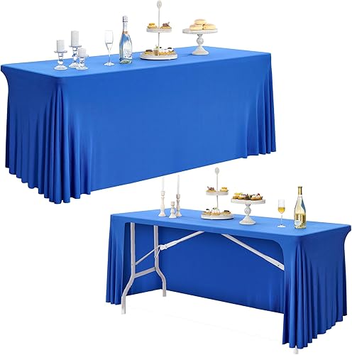 Mantel de 3 lados de elastano azul rey de 6 pies para mesas rectangulares, resistente a las arrugas, elástico, para fiestas, banquetes, eventos, disponible en Yaxa Peru