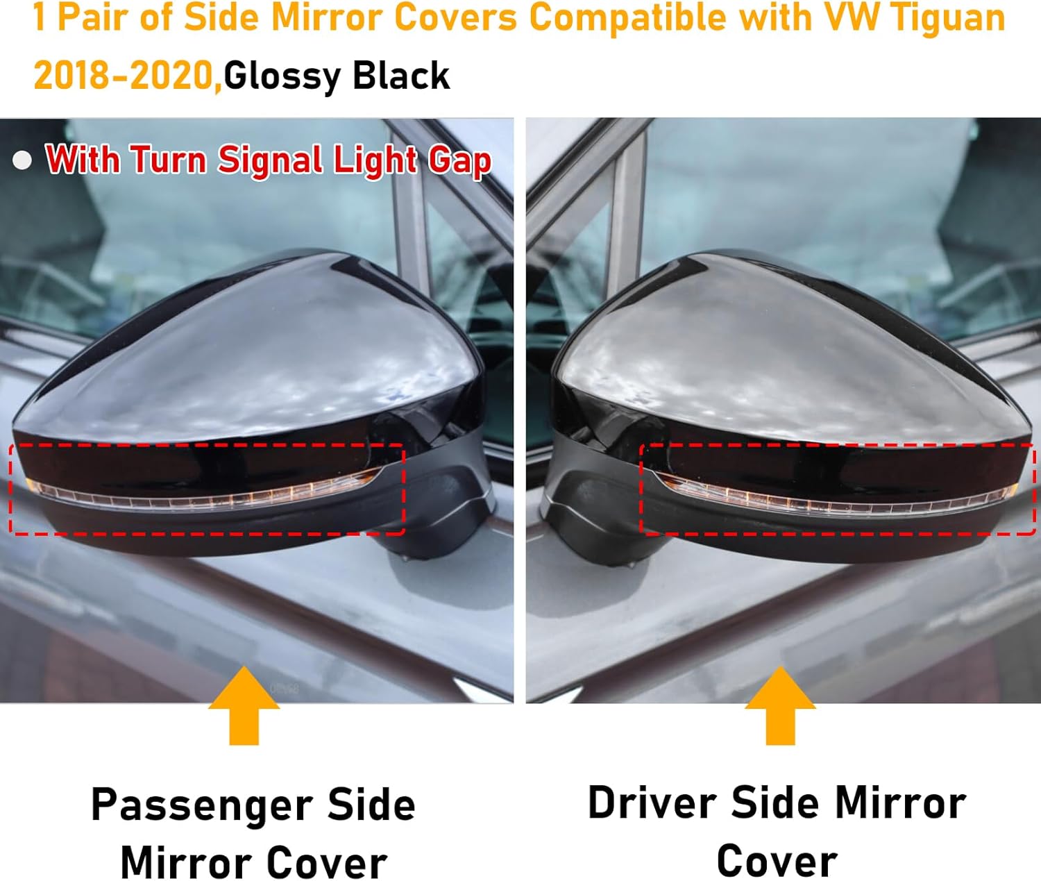 Compatible with Volkswagen Tiguan Mirror Cover Replacement 2018-2020,VW Allspace L MK2 Mirror Caps Driver & Passenger Side,Left & Right Side Door Rearview Cover,Clip-on(1 Pair),Glossy Black
