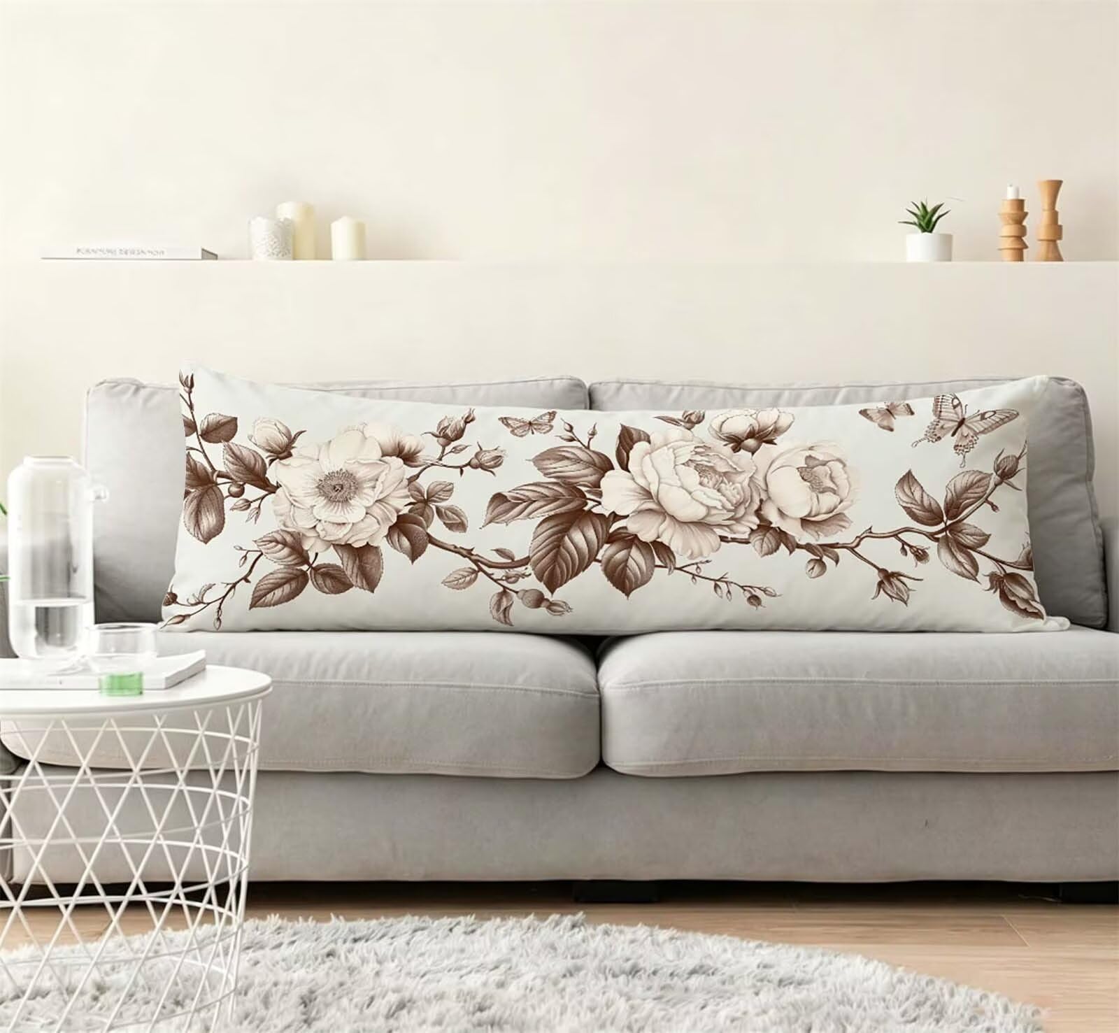 Fodera Cuscino 55 x 160 cm, Retro-3 Velluto Copricuscini Letto, | con Invisibile Cerniera, Morbida e Traspirante, per biancheria da letto, divano, hotel, chi dorme sul fianco Fiore-2 j-171