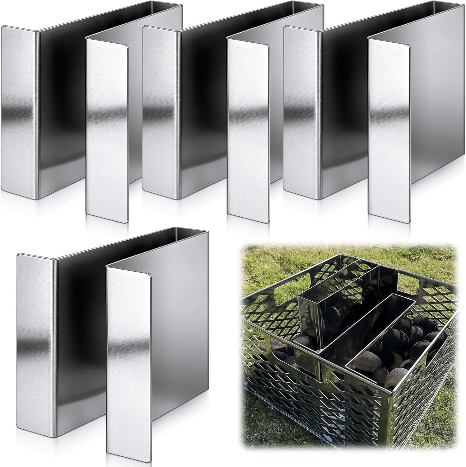 4 Pack Method Bars for Charcoal Firebox Basket, Stainless Steel Maze Bars Compatible with Oklahoma Smoker Most Charcoal Ash Basket, 7 x 5 x 6 Inches