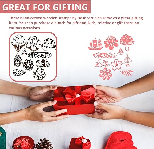 Miniatura 6 de Hashcart Baren para sellos de impresión de bloques, bloques de madera de estampado, diseño tallado a mano, patrón de impresión para Saree Border,
