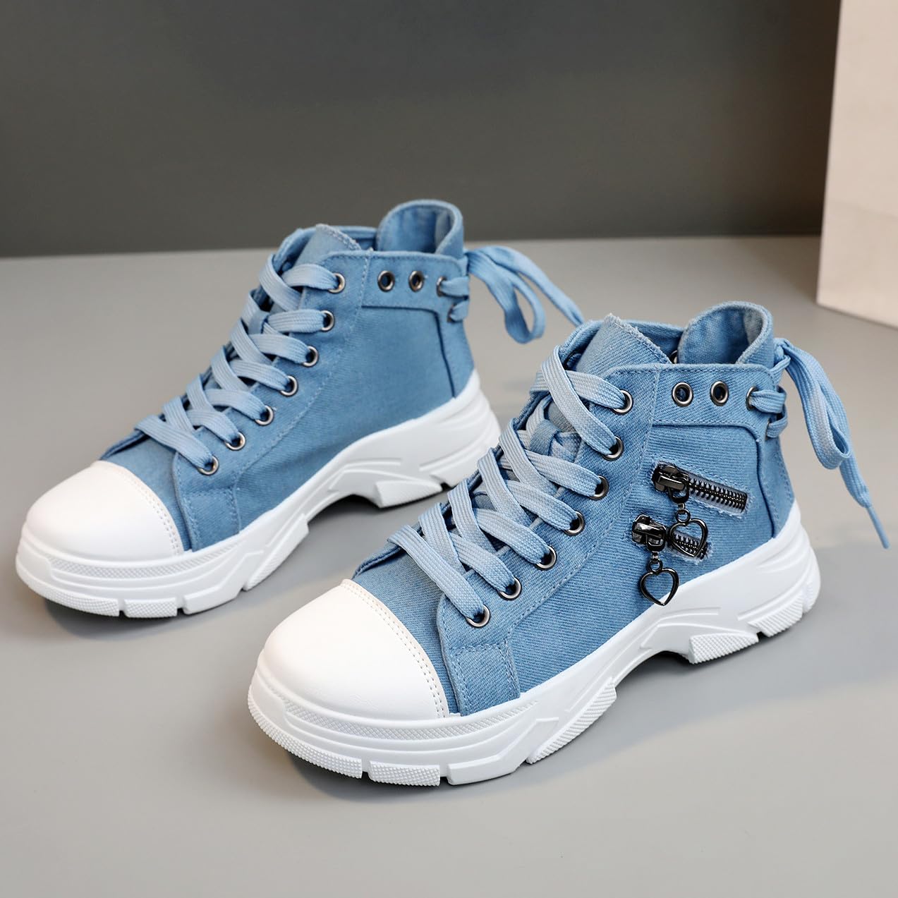 VAXAV Women's Lightweight High Top Platform Canvas Sneakers Breathable Walking Shoes - Image 5